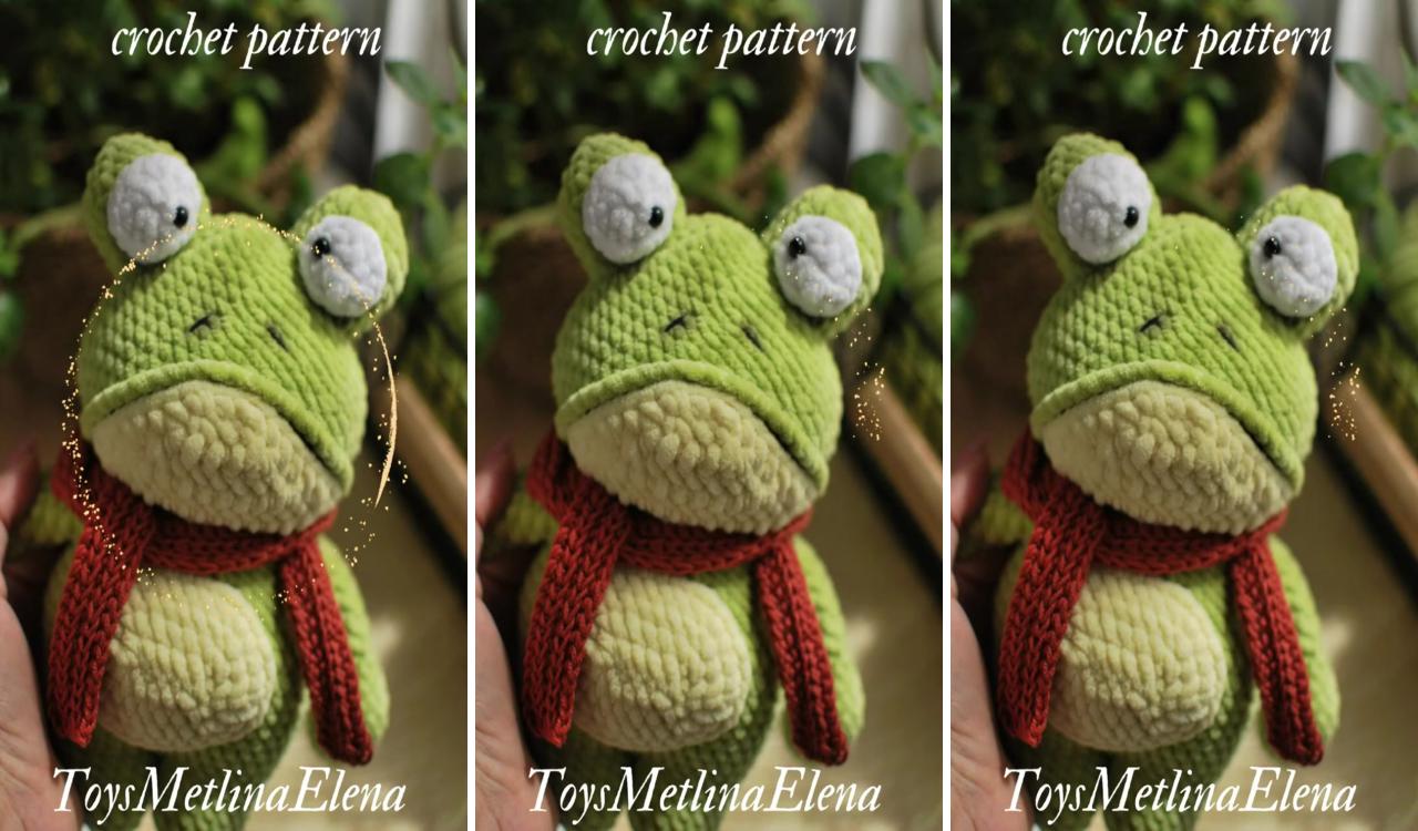 Crochet frog plush toy pattern pdf in english; diy crochet animals