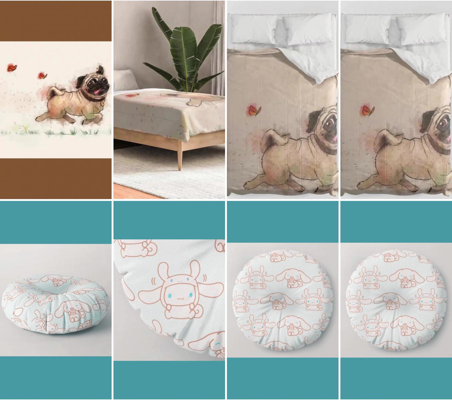 Furminator pug comforter; cat bed and dog bed: blue cinnamoroll hello kitty