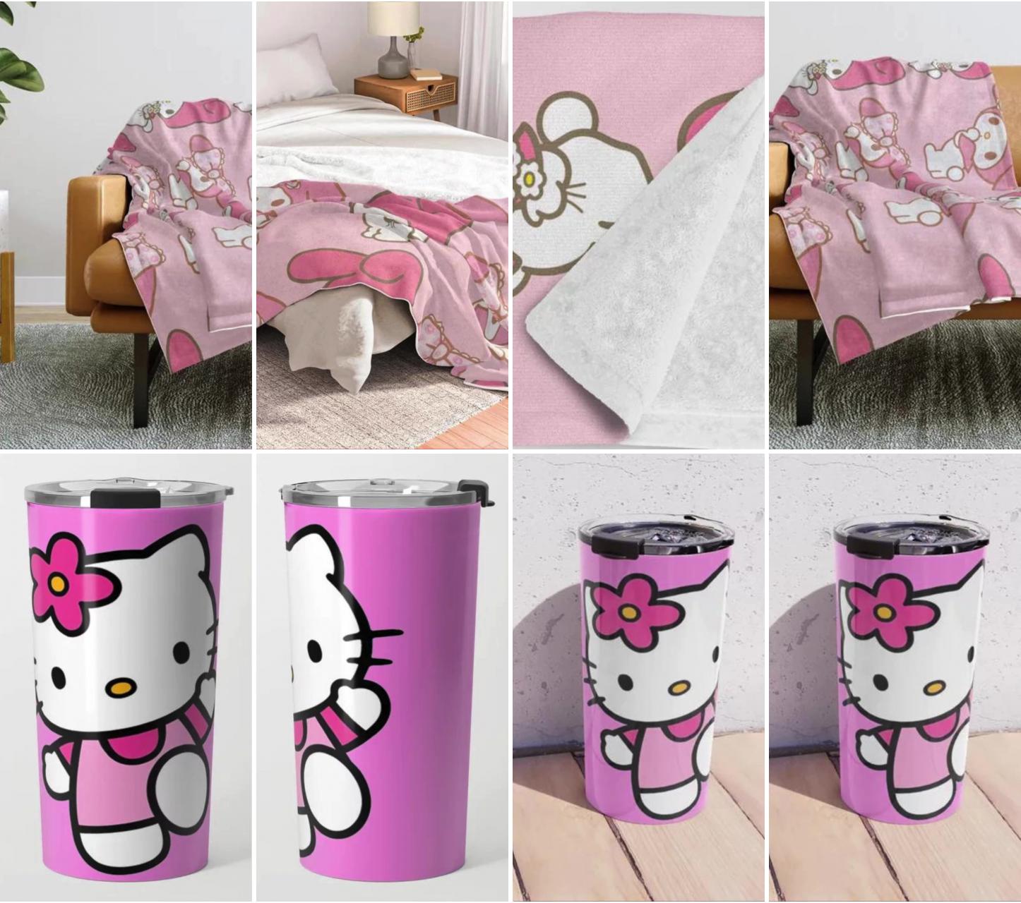 My melody hello kitty throw blanket; pink hello kitty - travel coffee mug