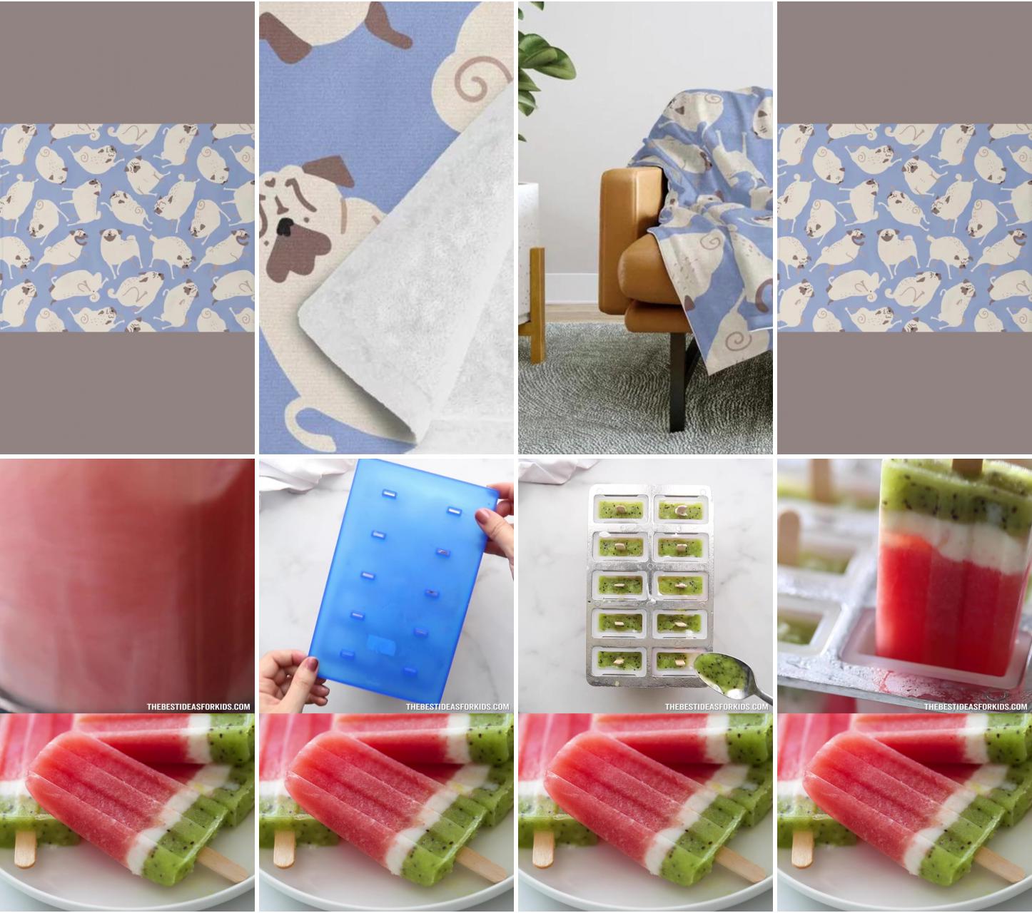 Peppy pugs - blue throw blanket; watermelon popsicles